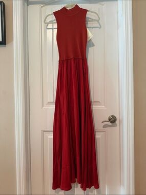 Elan Sleeveless Burnt Orange Maxi Dress with High Neck